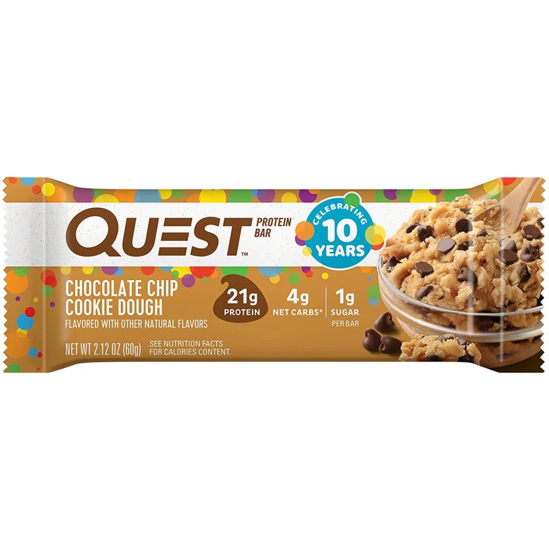 QUEST NUTRITION CHOCOLATE CHIP COOKIE DOUGH PROTEIN BARS HIGH PROTEIN LOW CARB GLUTEN FREE KETO FRIENDLY 12 COUNT