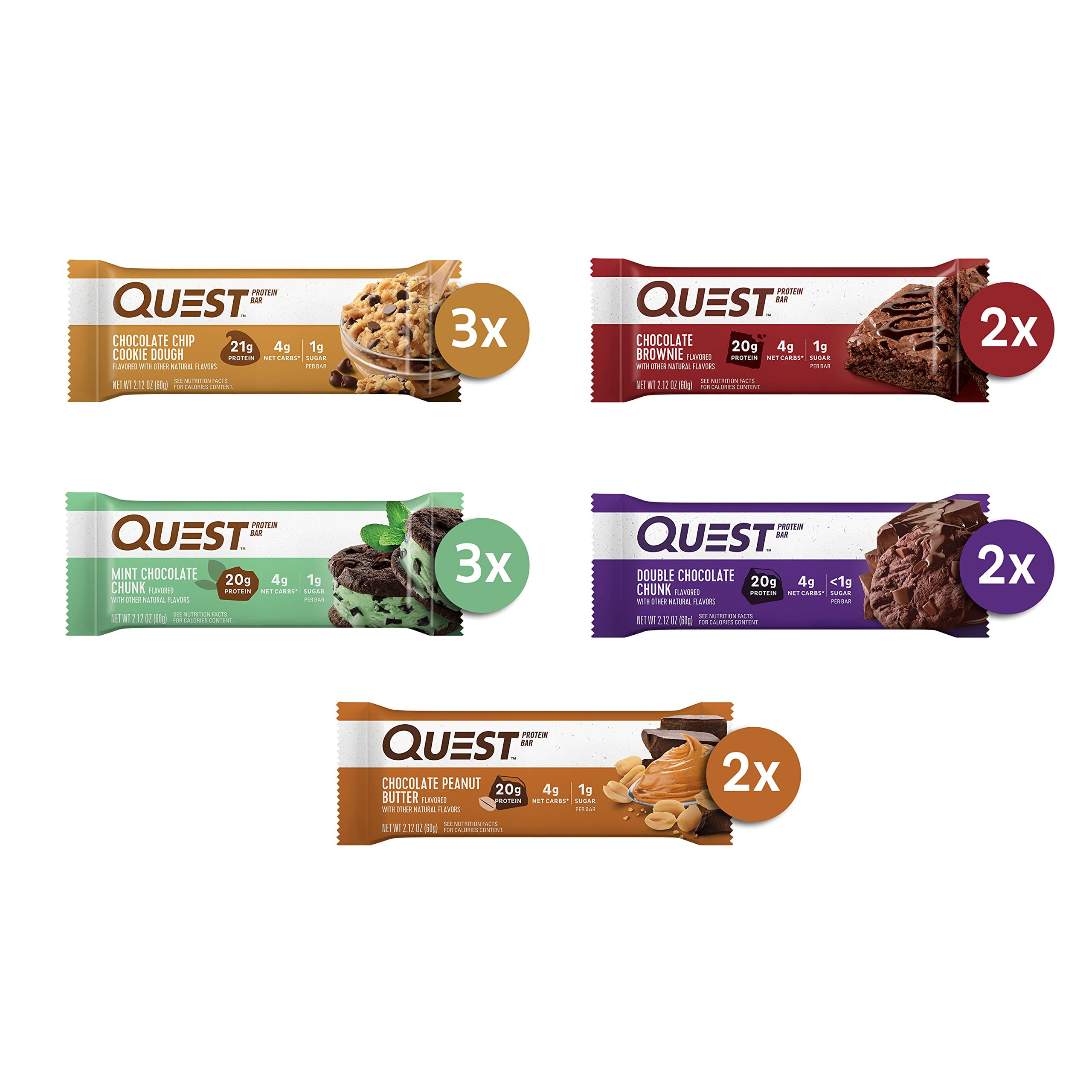 QUEST CHOCOLATE LOVERS MINT CHOCOLATE CHUNK PROTEIN BARS VARIETY PACK 12 COUNT - HIGH PROTEIN GLUTEN FREE PACKAGING VARIES