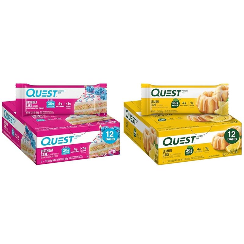 QUEST BIRTHDAY CAKE & LEMON CAKE PROTEIN BARS 12 COUNT HIGH PROTEIN LOW CARB GLUTEN FREE KETO FRIENDLY
