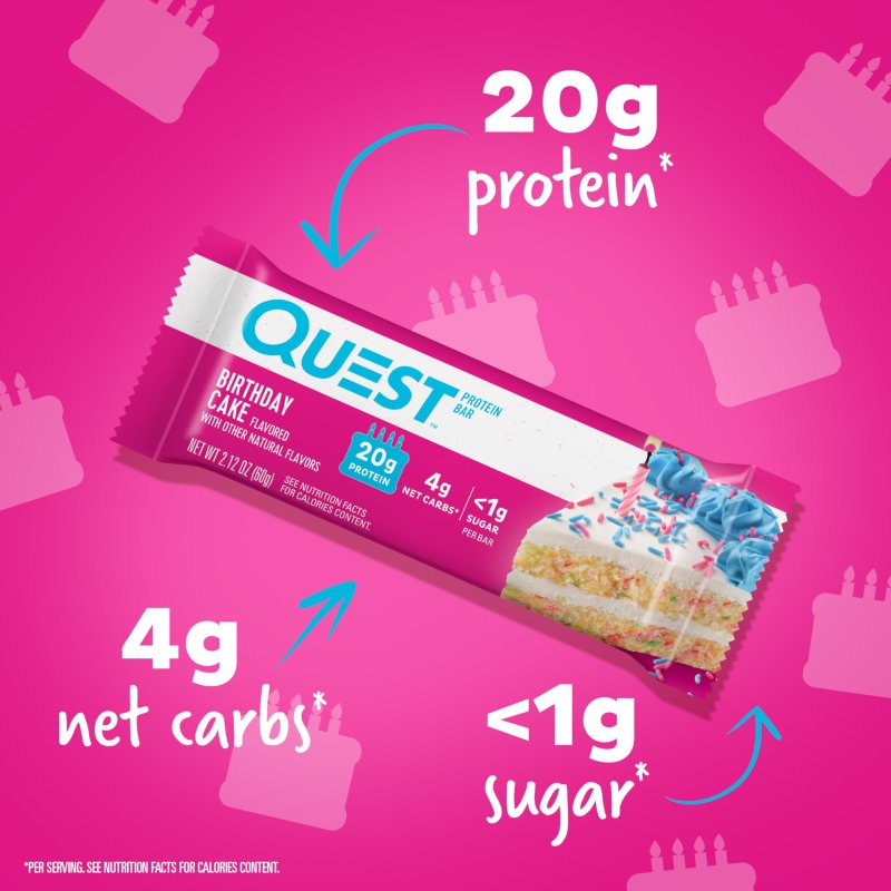 QUEST BIRTHDAY CAKE & LEMON CAKE PROTEIN BARS 12 COUNT HIGH PROTEIN LOW CARB GLUTEN FREE KETO FRIENDLY