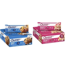QUEST BLUEBERRY MUFFIN & WHITE CHOCOLATE RASPBERRY PROTEIN BARS 12 COUNT, HIGH PROTEIN, GLUTEN FREE