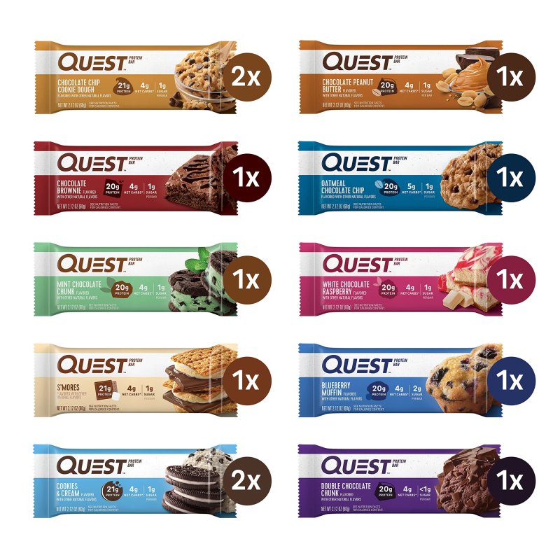 "QUEST & ONE PROTEIN BARS VARIETY PACK, 12 QUEST BARS & 8 ONE BARS, GLUTEN-FREE HIGH PROTEIN, PACKAGING MAY VARY"
