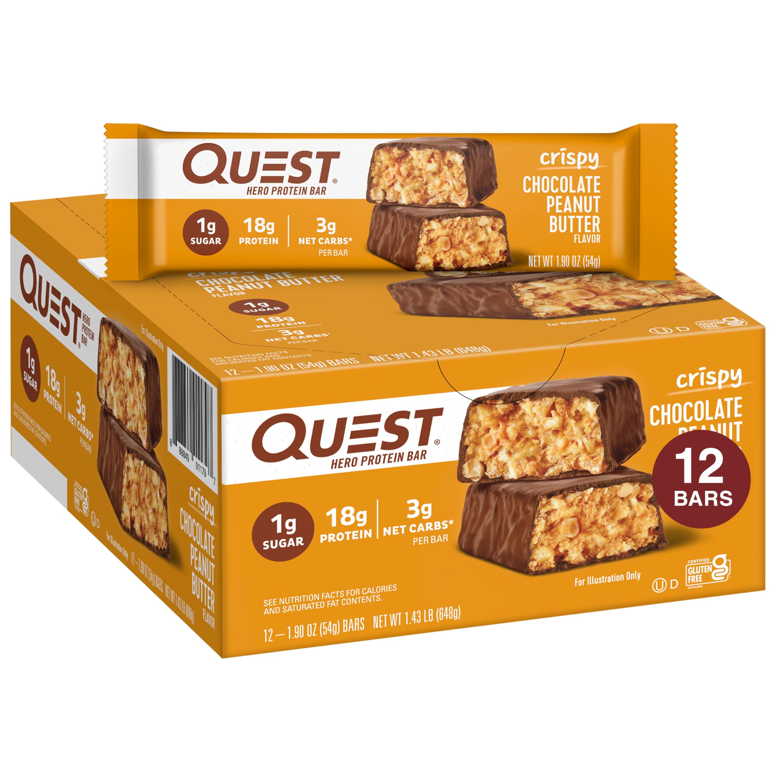 "QUEST NUTRITION CRISPY CHOCOLATE PEANUT BUTTER PROTEIN BAR 12 COUNT + FROSTED COOKIES CHOCOLATE CAKE TWIN PACK BUNDLE