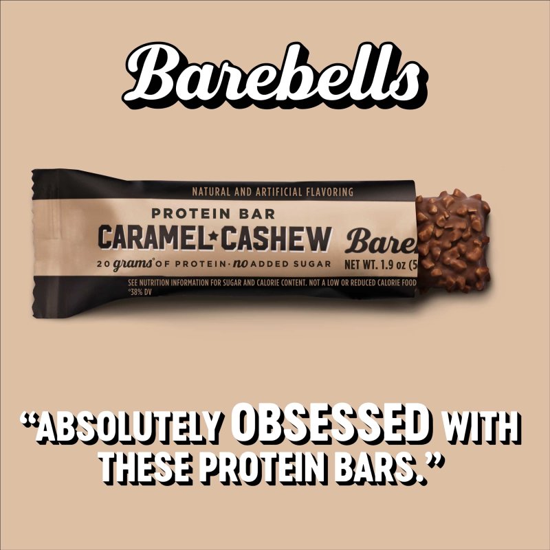 BAREBELLS PROTEIN BARS 20G PROTEIN 1.9OZ CARAMEL CASHEW 24 COUNT
