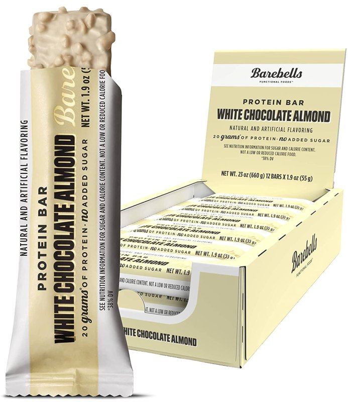 BAREBELLS HIGH PROTEIN BARS 20G PROTEIN 1.9OZ WHITE CHOCOLATE ALMOND 12 COUNT