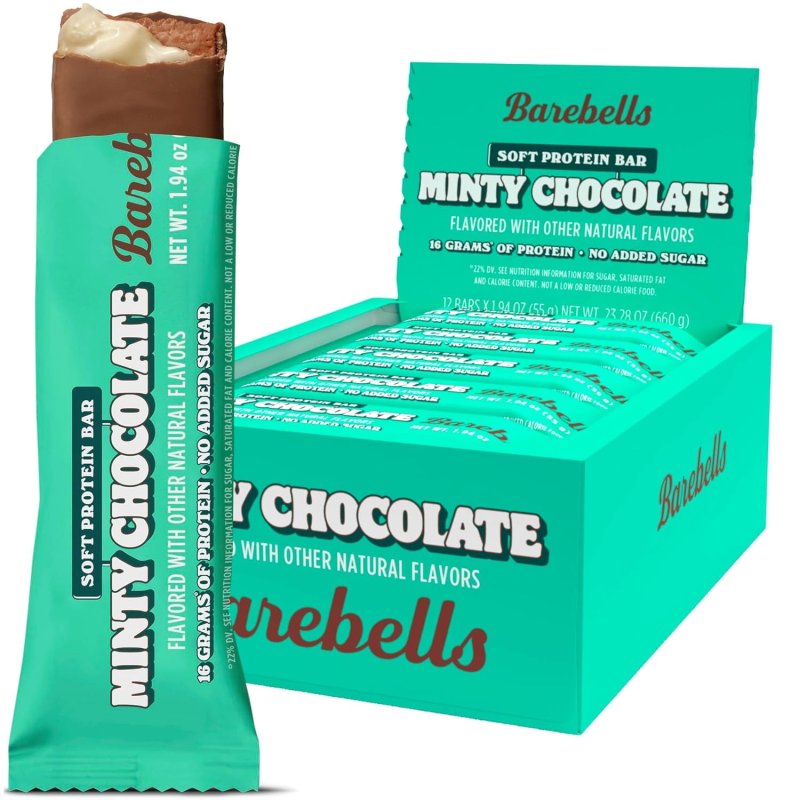 BAREBELLS MINTY CHOCOLATE HIGH PROTEIN BARS 16G PROTEIN 1.9OZ 12-PACK