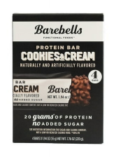 BAREBELLS PROTEIN BARS COOKIES AND CREAM - PACK OF 2, 4 COUNT, 1.9OZ BARS - HIGH PROTEIN SNACKS WITH 20G PROTEIN