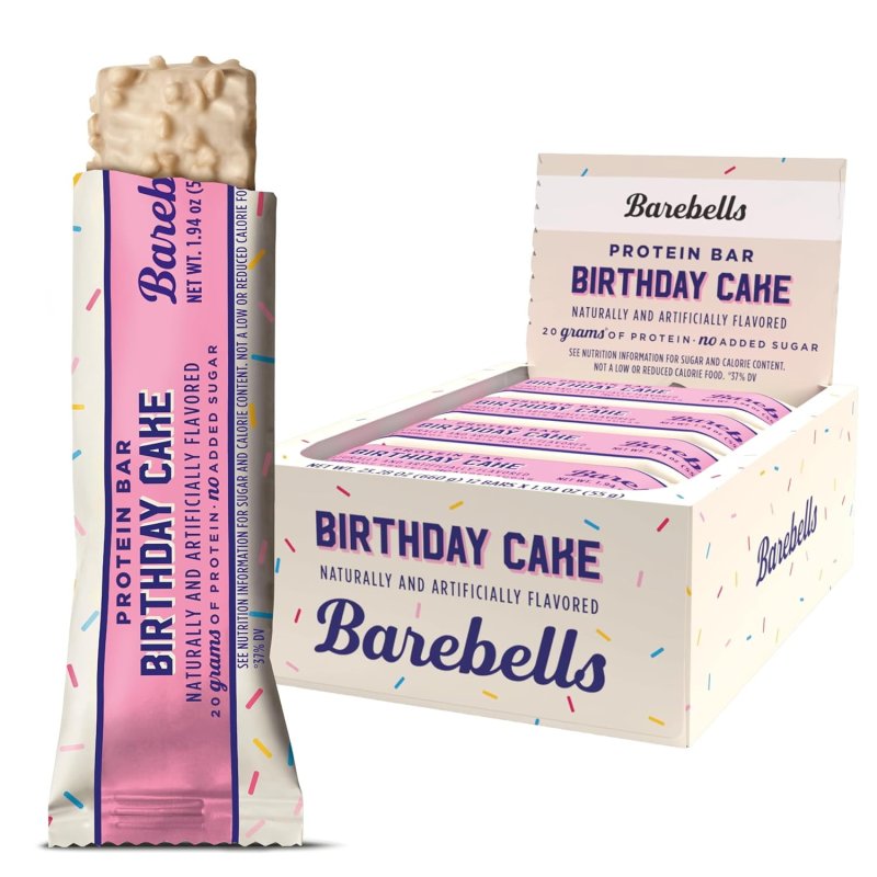 BAREBELLS BIRTHDAY CAKE PROTEIN BARS 20G HIGH PROTEIN 1.9OZ 12 COUNT