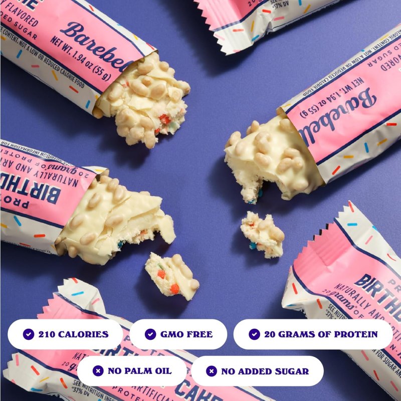 BAREBELLS BIRTHDAY CAKE PROTEIN BARS 20G HIGH PROTEIN 1.9OZ 12 COUNT