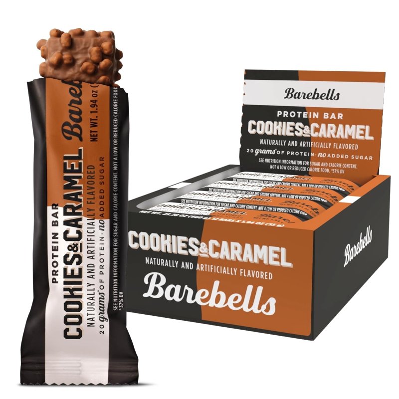 BAREBELLS 20G HIGH PROTEIN BARS, COOKIES AND CARAMEL FLAVOR, 1.9OZ - PACK OF 12