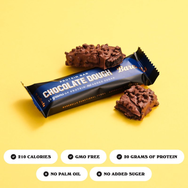 BAREBELLS CHOCOLATE DOUGH PROTEIN BARS HYZ01 | 12 COUNT, 1.9OZ BARS | HIGH PROTEIN SNACK