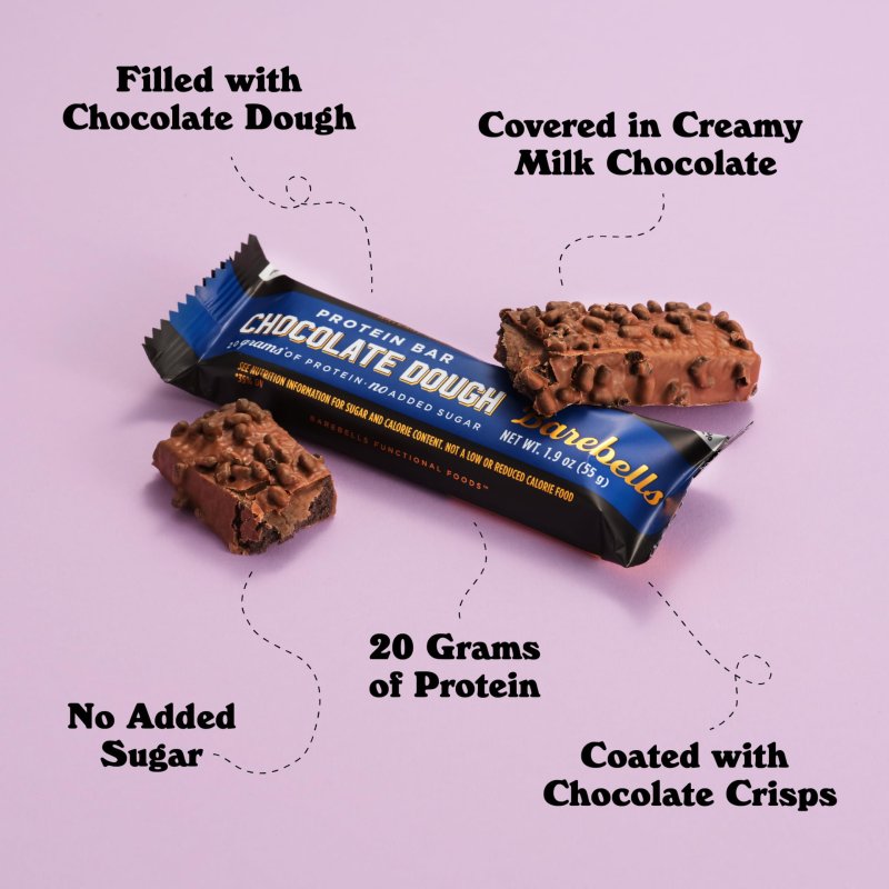 BAREBELLS CHOCOLATE DOUGH PROTEIN BARS HYZ01 | 12 COUNT, 1.9OZ BARS | HIGH PROTEIN SNACK