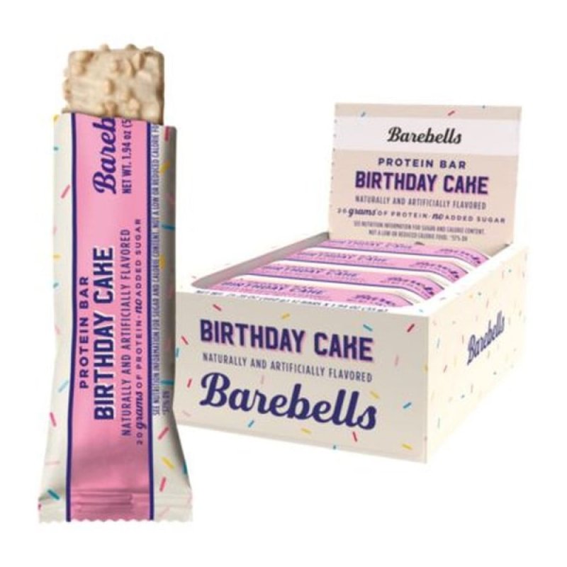 BAREBELLS BIRTHDAY CAKE PROTEIN BAR 12 BARS FOR HEALTHY SNACKING AND ENERGY BOOST