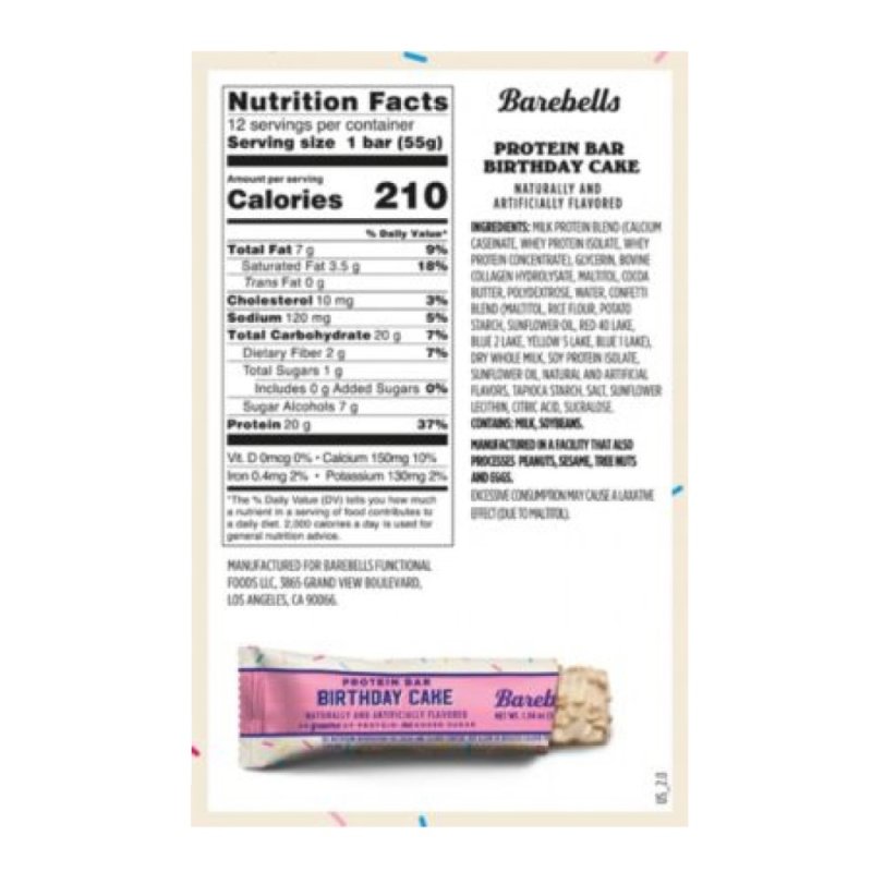 BAREBELLS BIRTHDAY CAKE PROTEIN BAR 12 BARS FOR HEALTHY SNACKING AND ENERGY BOOST