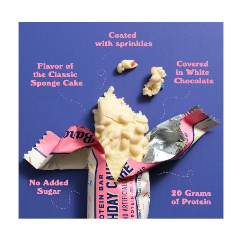 BAREBELLS BIRTHDAY CAKE PROTEIN BAR 12 BARS FOR HEALTHY SNACKING AND ENERGY BOOST