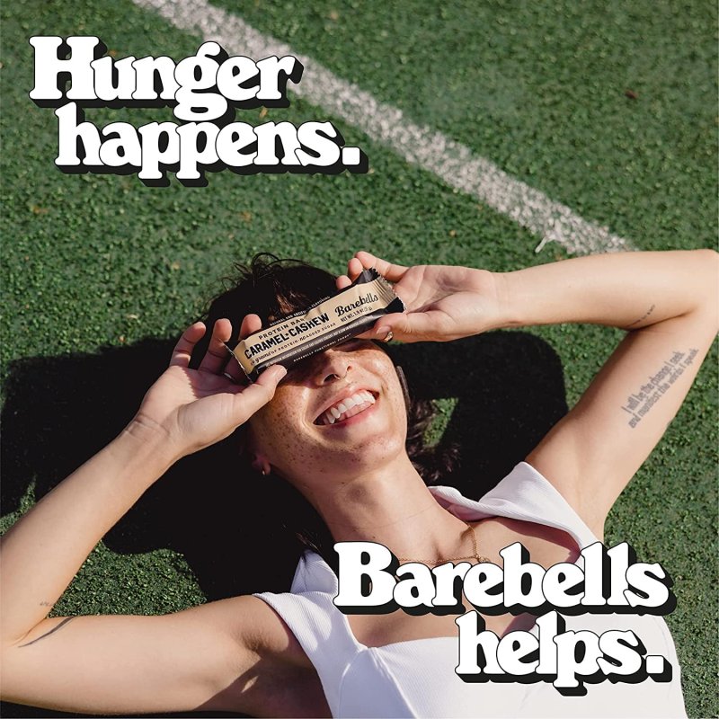BAREBELLS CARAMEL CASHEW PROTEIN BARS 12 COUNT PACK OF 2 HIGH PROTEIN SNACKS 20G CHOCOLATE BAR 1G TOTAL SUGARS