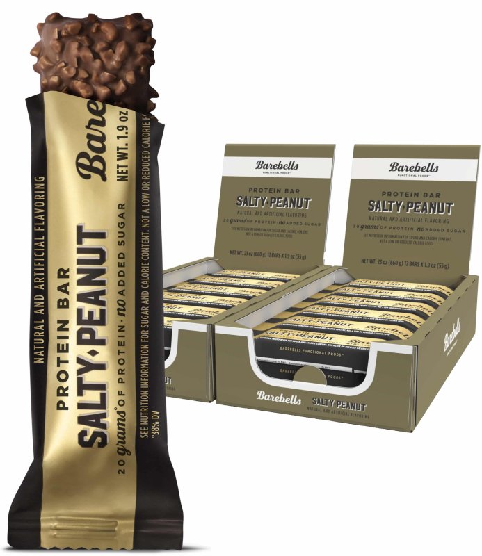 BAREBELLS HIGH PROTEIN SALTY PEANUT BARS 20G 1.9OZ 24 COUNT