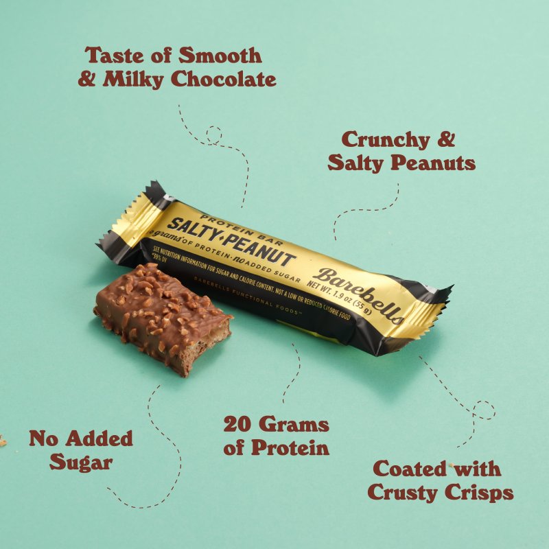 BAREBELLS HIGH PROTEIN SALTY PEANUT BARS 20G 1.9OZ 24 COUNT