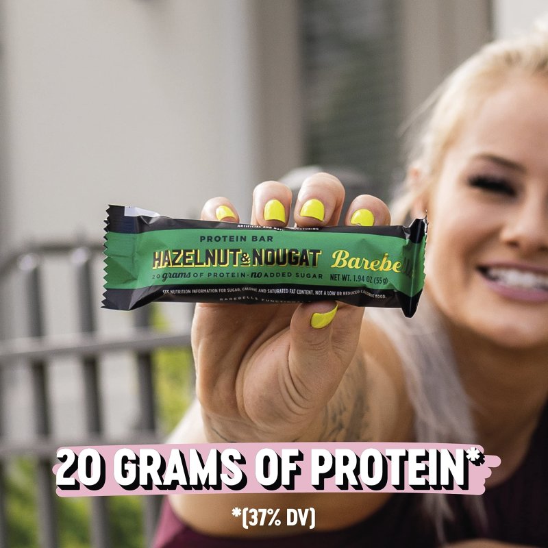 BAREBELLS HAZELNUT NOUGAT PROTEIN BARS 12 COUNT PACK 2 HIGH PROTEIN SNACK BREAKFAST BAR 20G PROTEIN 1G SUGARS
