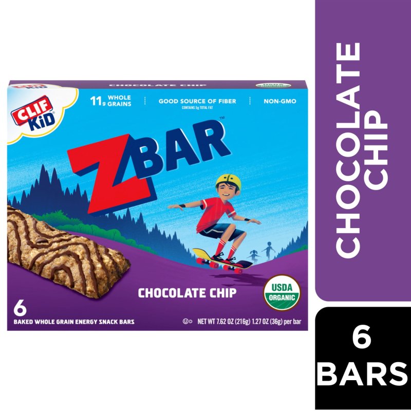 ZBAR ORGANIC CHOCOLATE CHIP SOFT BAKED SNACK BARS NON-GMO 11G WHOLE GRAINS USDA CERTIFIED 6 PACK