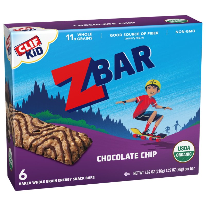 ZBAR ORGANIC CHOCOLATE CHIP SOFT BAKED SNACK BARS NON-GMO 11G WHOLE GRAINS USDA CERTIFIED 6 PACK