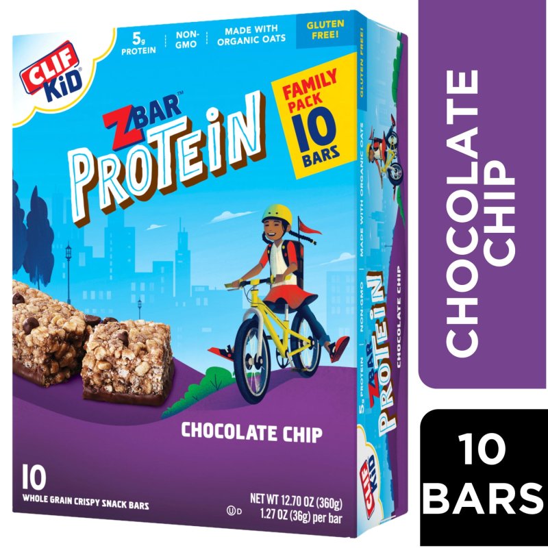 ZBAR ORGANIC CHOCOLATE CHIP CRISPY SNACK BARS WITH 5G PROTEIN - NON-GMO & GLUTEN FREE (10 PACK)