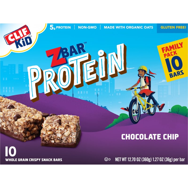 ZBAR ORGANIC CHOCOLATE CHIP CRISPY SNACK BARS WITH 5G PROTEIN - NON-GMO & GLUTEN FREE (10 PACK)