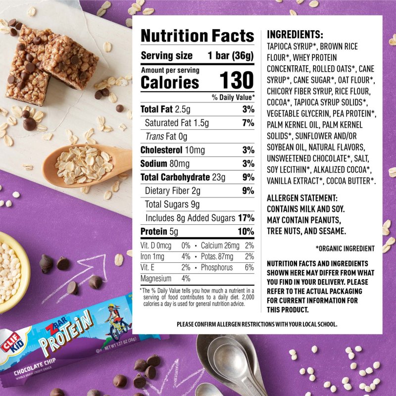 ZBAR ORGANIC CHOCOLATE CHIP CRISPY SNACK BARS WITH 5G PROTEIN - NON-GMO & GLUTEN FREE (10 PACK)