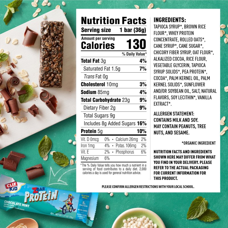 ZBAR PROTEIN CHOCOLATE MINT CRISPY SNACK BARS ORGANIC OATS NON-GMO 5G PROTEIN GLUTEN FREE 15 PACK