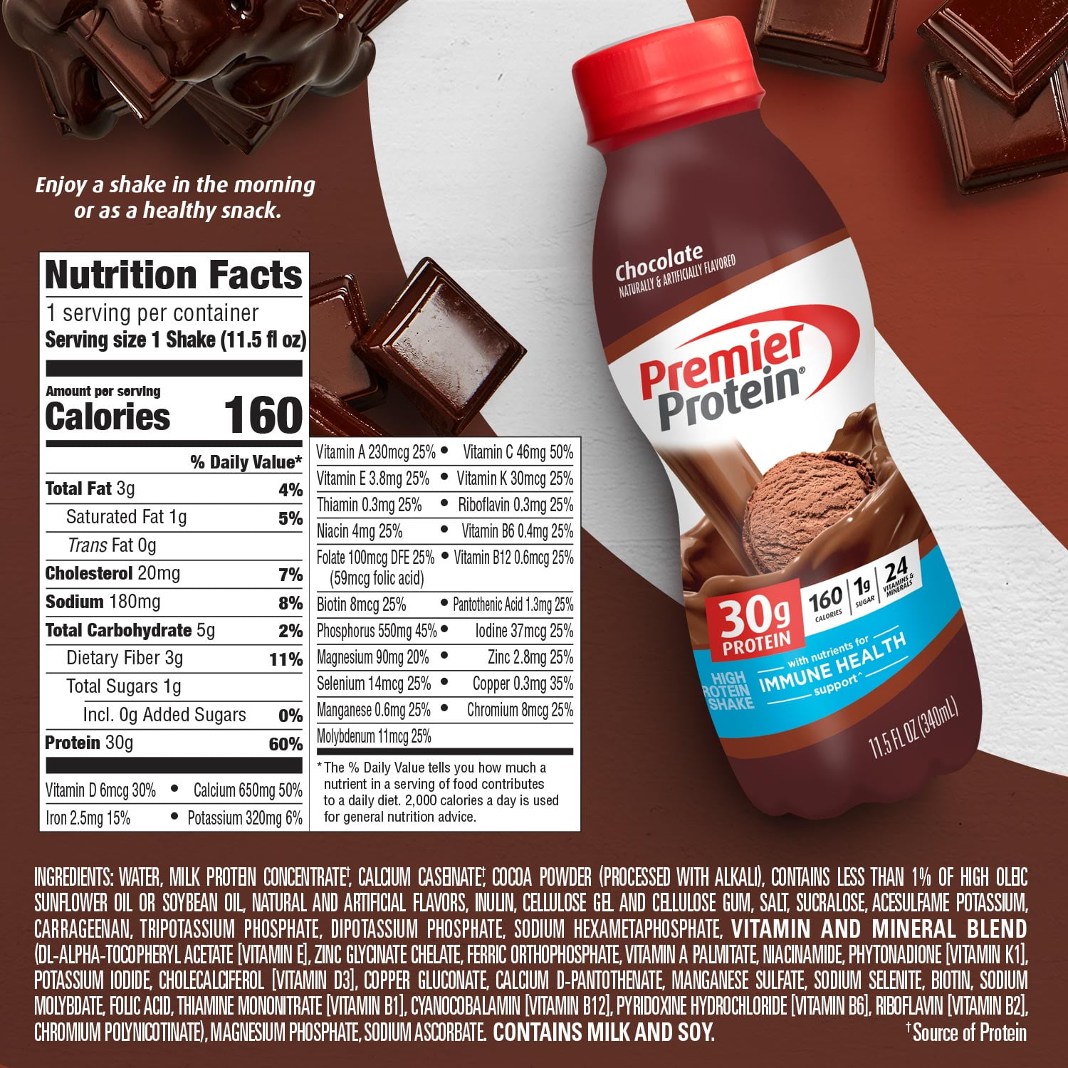 PREMIER PROTEIN SHAKE CHOCOLATE 30G PROTEIN 115 FL OZ 6 CT