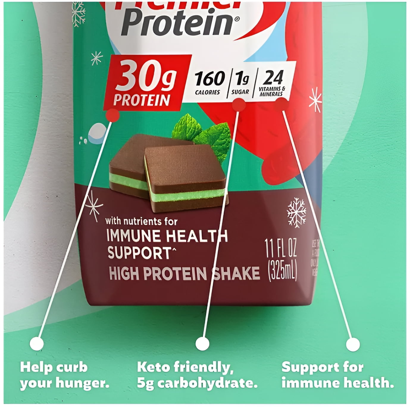 PREMIER PROTEIN WINTER MINT CHOCOLATE HIGH PROTEIN SHAKE 11 FL OZ PACK OF 15