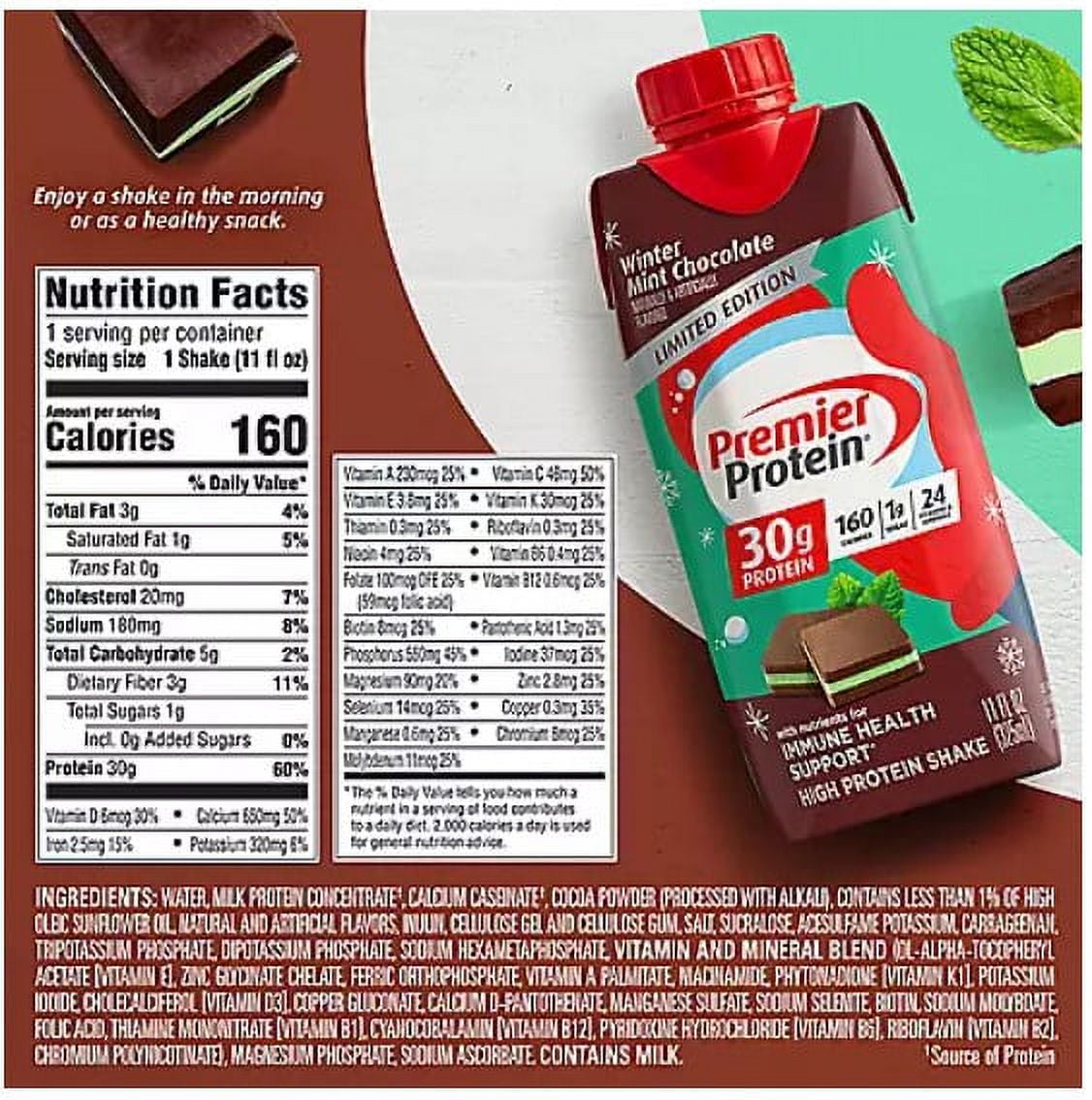 PREMIER PROTEIN 30G HIGH PROTEIN SHAKE WINTER MINT CHOCOLATE 11 FL. OZ. 15 PK