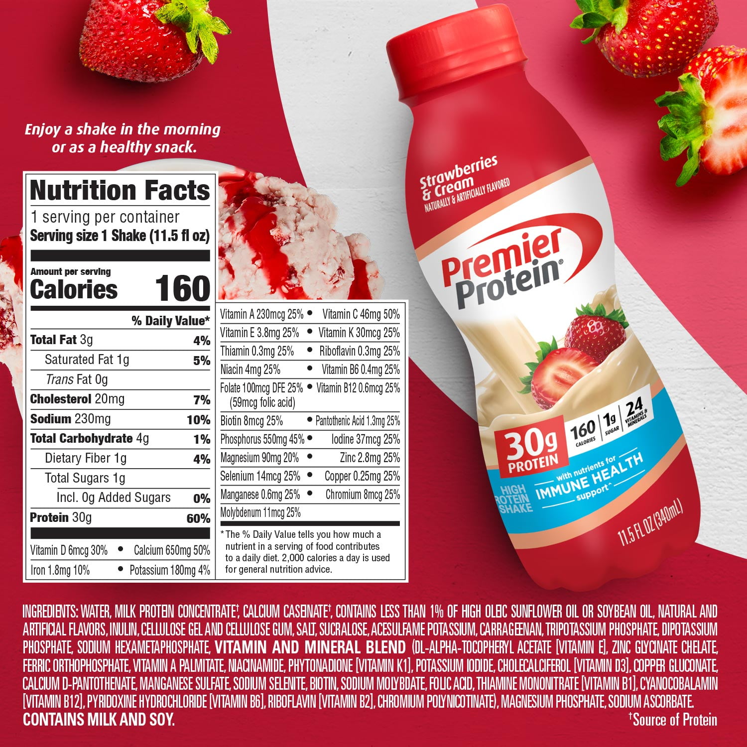 PREMIER PROTEIN SHAKE STRAWBERRIES CREAM 30G PROTEIN 115 FL OZ 12 CT