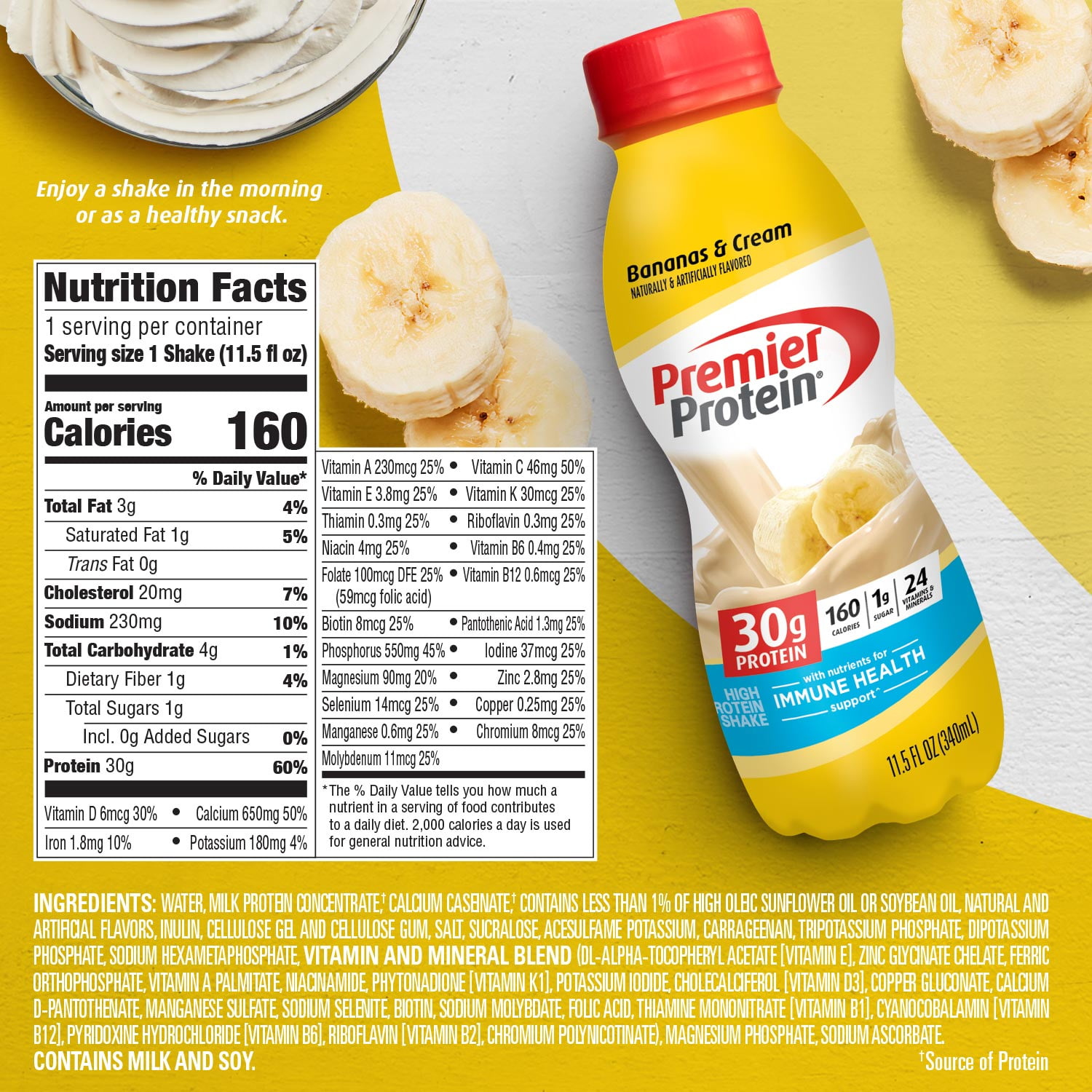 PREMIER PROTEIN SHAKE BANANAS CREAM 30G PROTEIN 115 FL OZ 12 CT