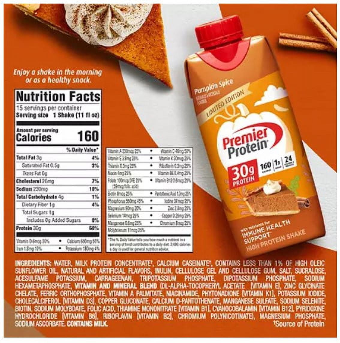 PREMIER PROTEIN 30G HIGH PROTEIN SHAKE PUMPKIN SPICE 11 FL. OZ. 15 PK