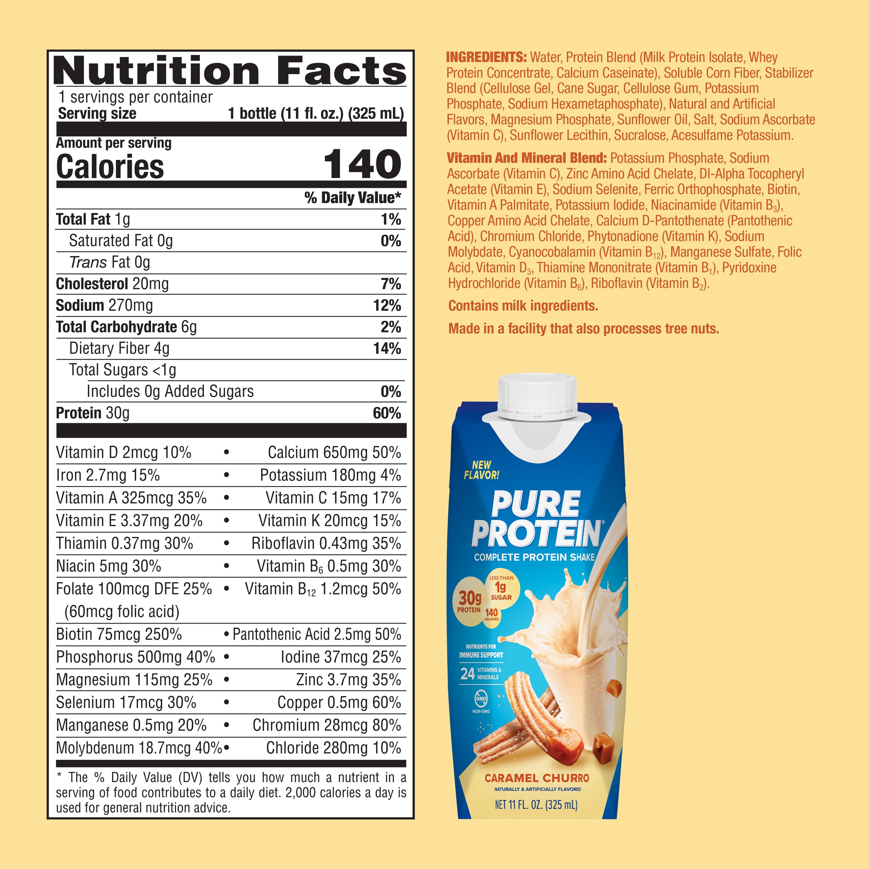 PURE PROTEIN CARAMEL CHURRO COMPLETE PROTEIN SHAKE 30G PROTEIN 11 FL OZ 4 CT
