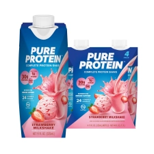PURE PROTEIN STRAWBERRY MILKSHAKE COMPLETE PROTEIN SHAKE 4 CT GLUTEN FREE 11 FL OZ