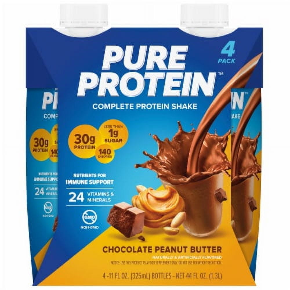 PURE PROTEIN CHOCOLATE PEANUT BUTTER PROTEIN SHAKES 4 PACK 11 FL OZ