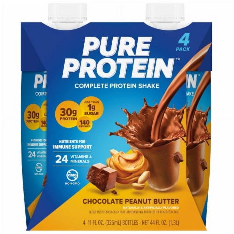 PURE PROTEIN CHOCOLATE PEANUT BUTTER PROTEIN SHAKES 4 PACK 11 FL OZ