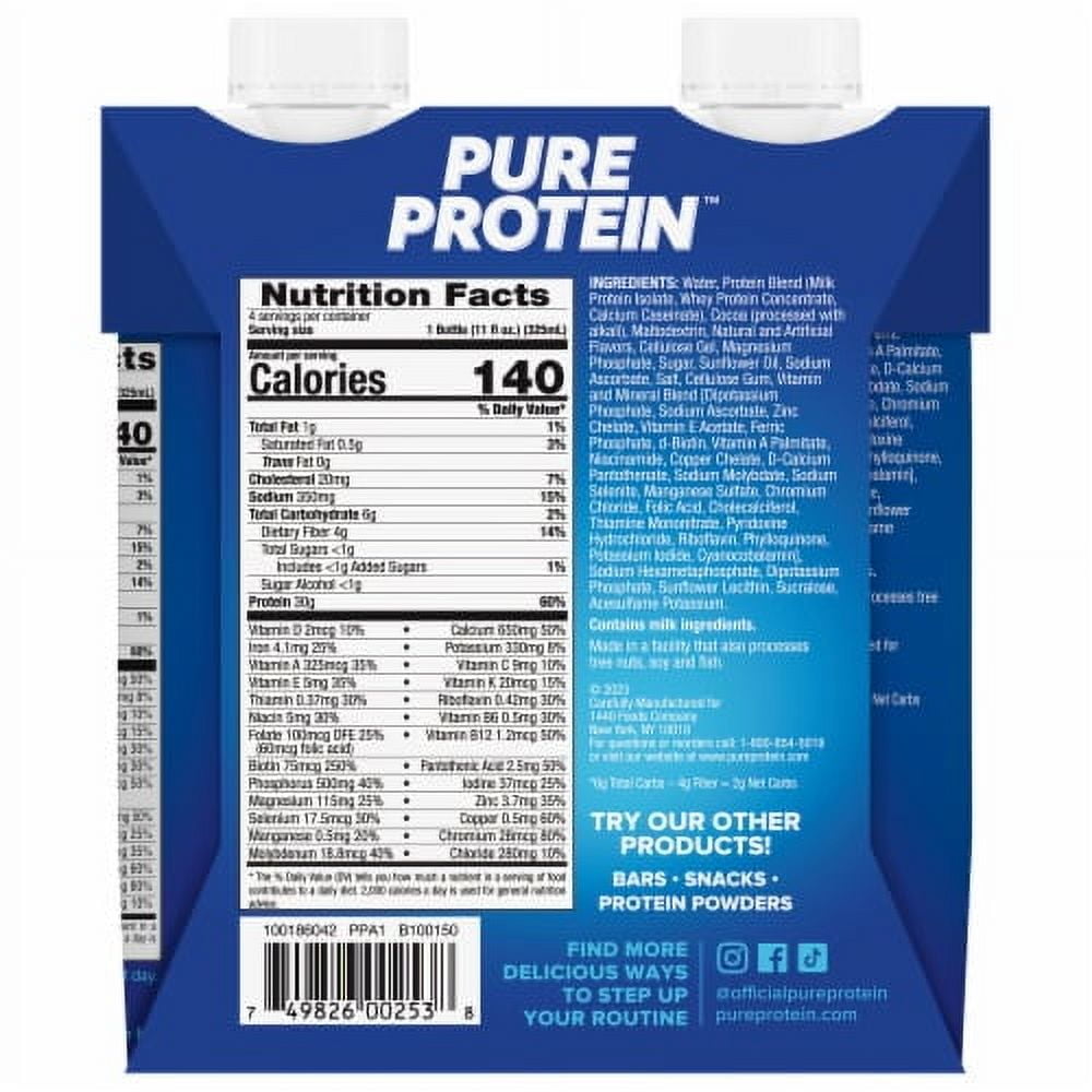 PURE PROTEIN CHOCOLATE PEANUT BUTTER PROTEIN SHAKES 4 PACK 11 FL OZ