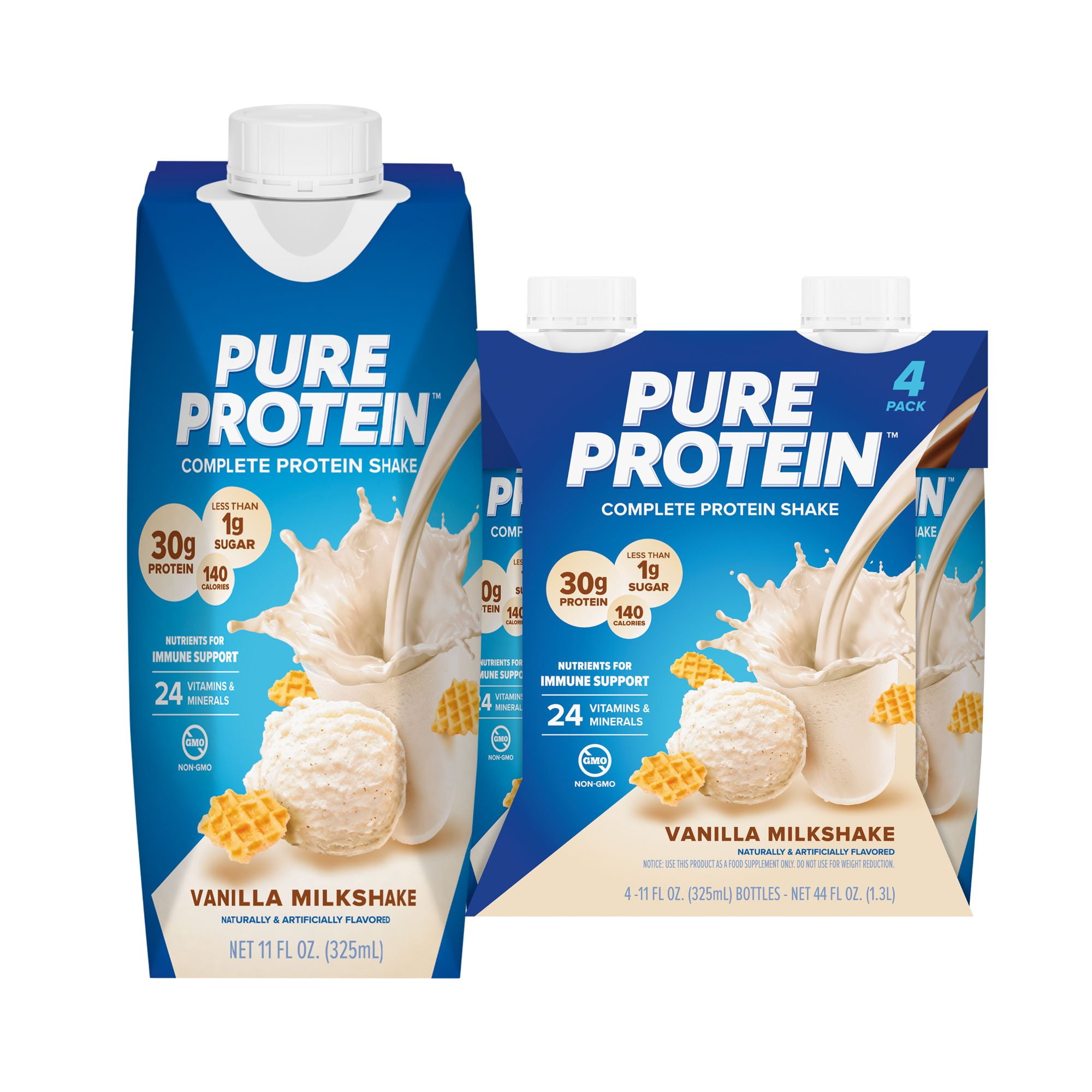 PURE PROTEIN SHAKE 30G PROTEIN GLUTEN FREE 11 FL OZ 4 PACK VANILLA MILKSHAKE