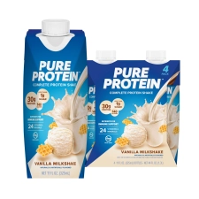PURE PROTEIN SHAKE 30G PROTEIN GLUTEN FREE 11 FL OZ 4 PACK VANILLA MILKSHAKE