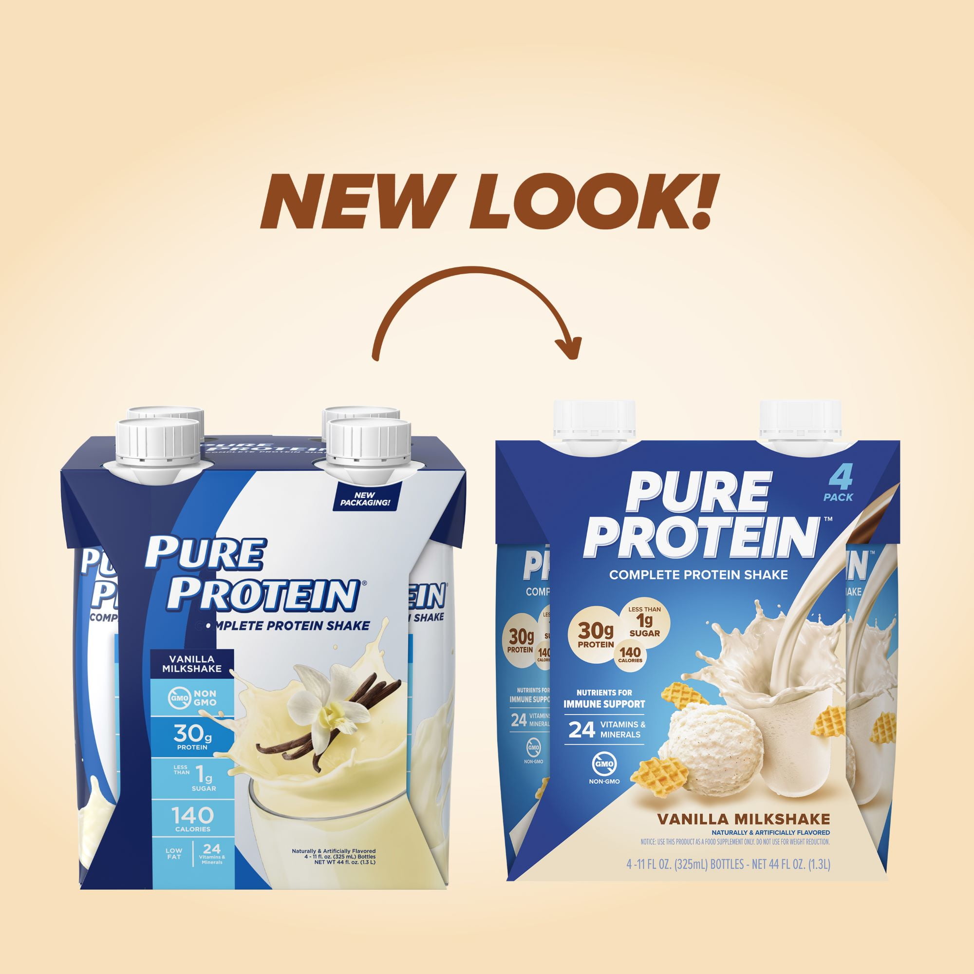 PURE PROTEIN SHAKE 30G PROTEIN GLUTEN FREE 11 FL OZ 4 PACK VANILLA MILKSHAKE