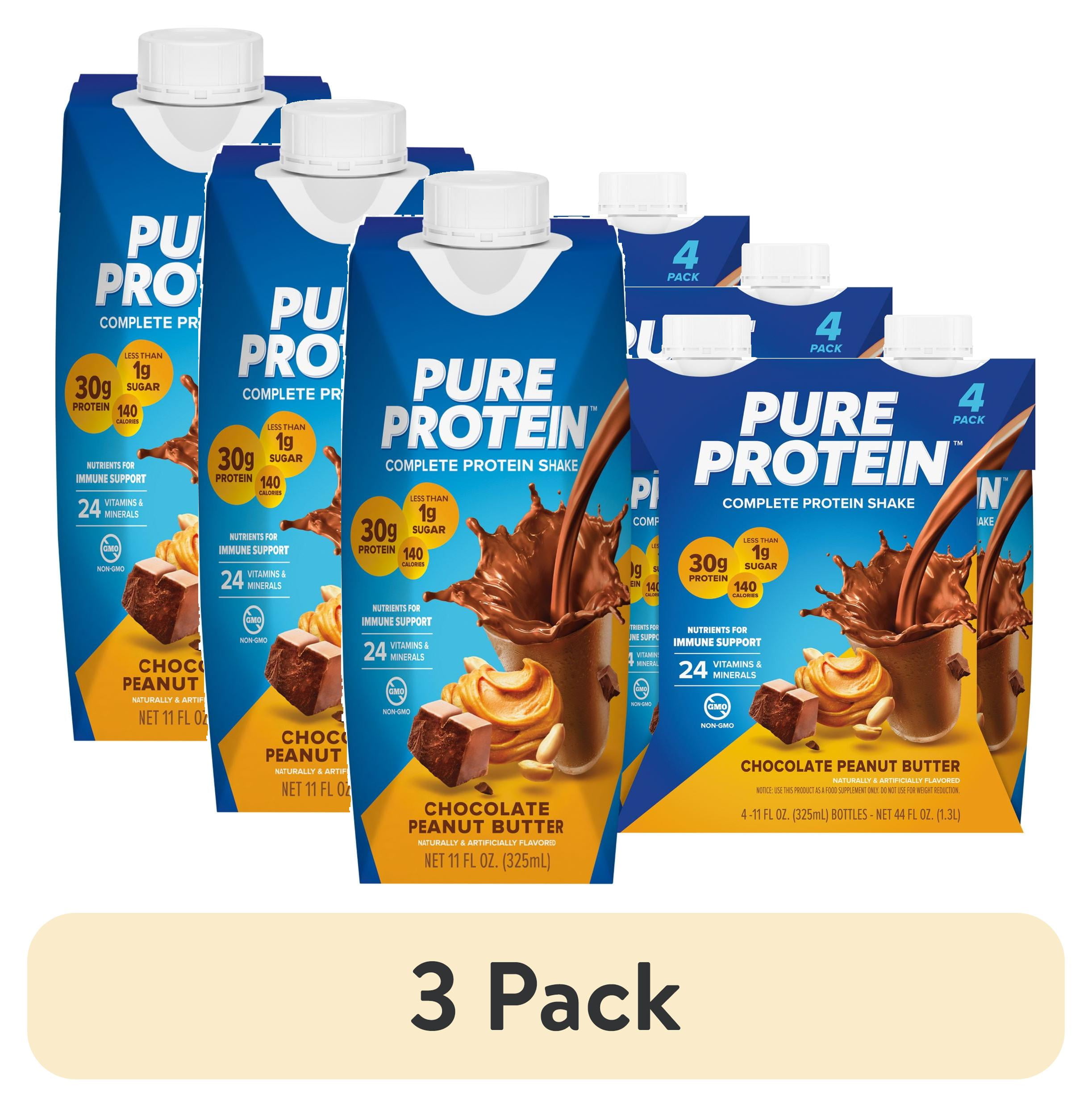 PURE PROTEIN CHOCOLATE PEANUT BUTTER PROTEIN SHAKE GLUTEN FREE 11 FL OZ 4 CT (3 PACK)