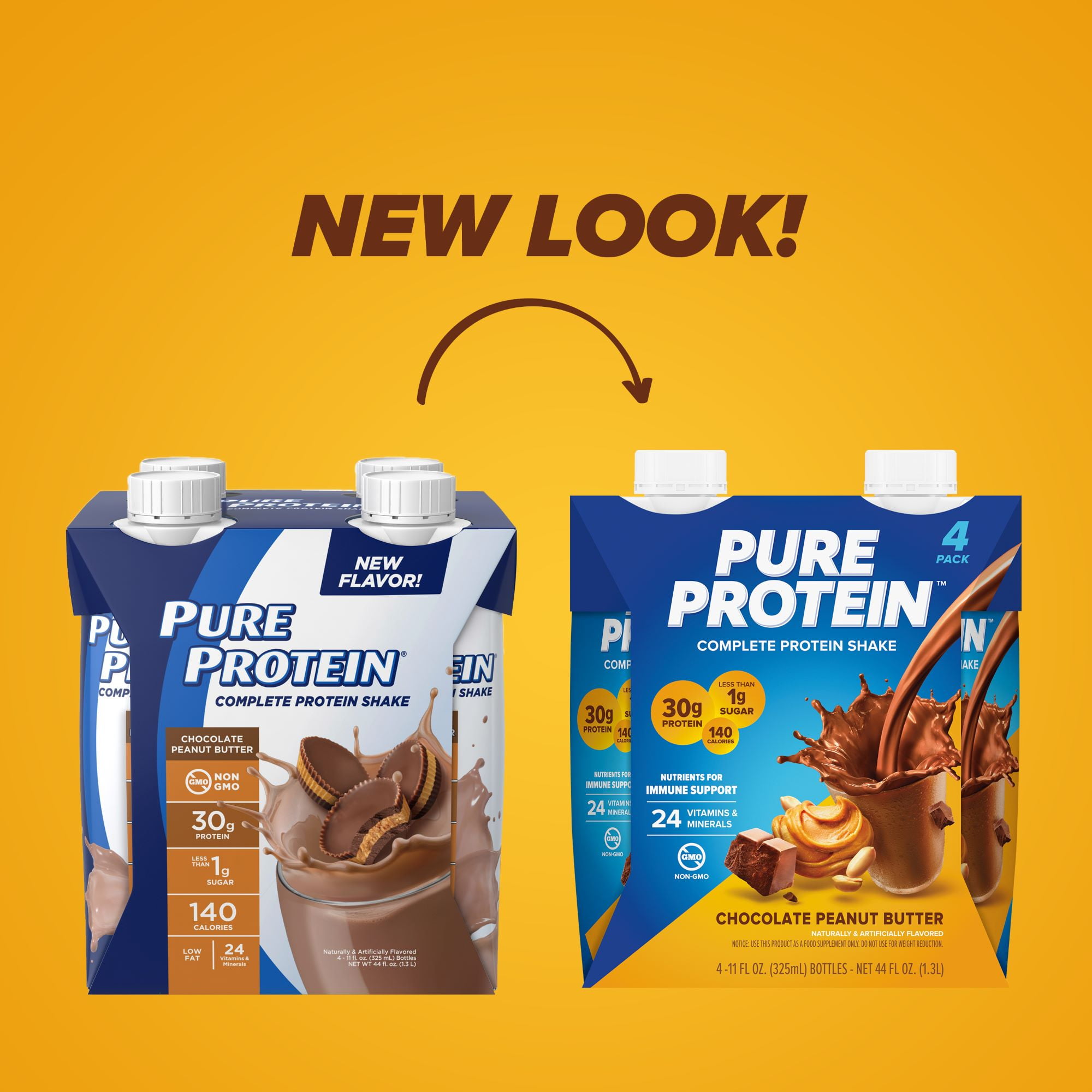 PURE PROTEIN CHOCOLATE PEANUT BUTTER PROTEIN SHAKE GLUTEN FREE 11 FL OZ 4 CT (3 PACK)