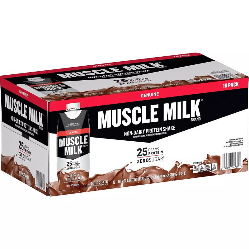 MUSCLE MILK GENUINE NON DAIRY PROTEIN SHAKE CHOCOLATE 11 FL. OZ 18 PK