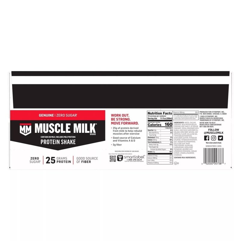 MUSCLE MILK GENUINE NON DAIRY PROTEIN SHAKE CHOCOLATE 11 FL. OZ 18 PK