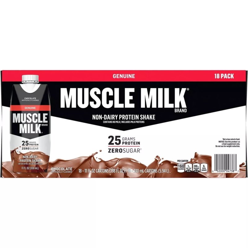 MUSCLE MILK GENUINE NON DAIRY PROTEIN SHAKE CHOCOLATE 11 FL. OZ 18 PK