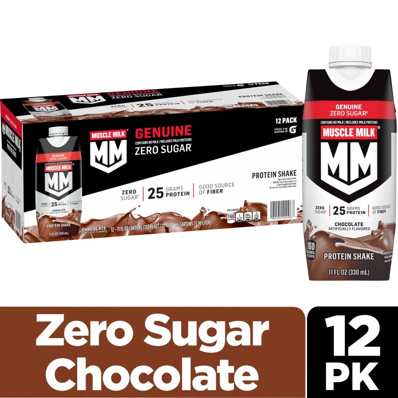 MUSCLE MILK GENUINE CHOCOLATE PROTEIN SHAKE 11 FL OZ CARTON 12 PACK