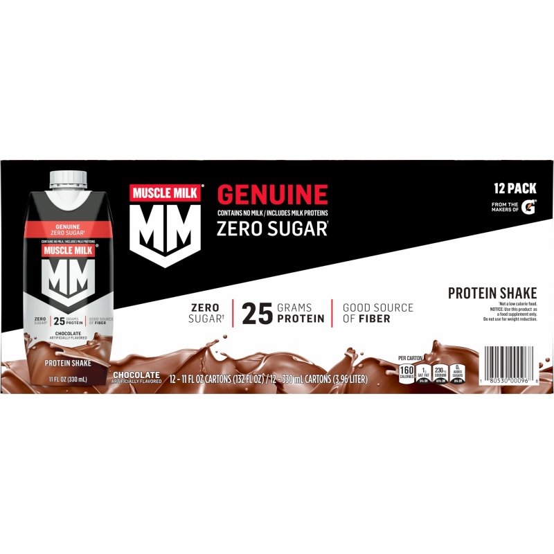 MUSCLE MILK GENUINE CHOCOLATE PROTEIN SHAKE 11 FL OZ CARTON 12 PACK